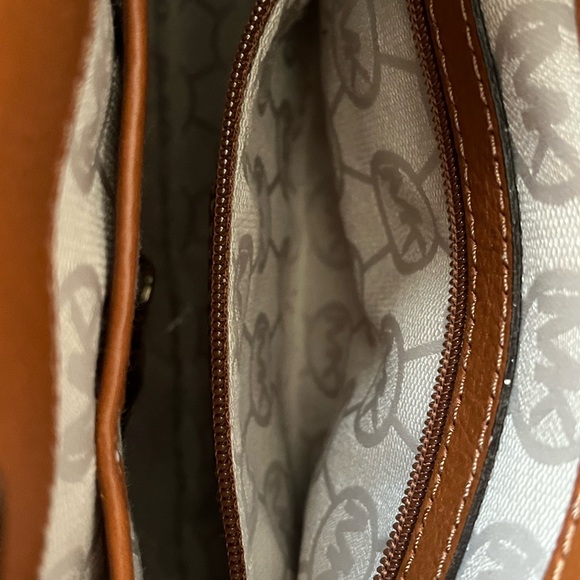 Michael Kors Hamilton Mono Stripe Canvas/Leather Satchel, Blue /White/ Brown - Picture 4 of 10